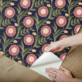 York Wallcoverings Lillian Blue Floral Vine Peel & Stick Pink Wallpaper