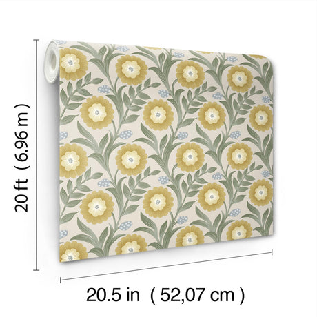 York Wallcoverings Lillian Sage Floral Vine Peel & Stick Yellow Wallpaper