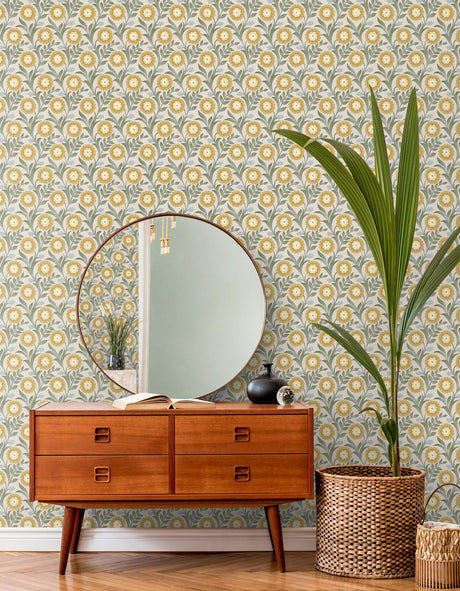 York Wallcoverings Lillian Sage Floral Vine Peel & Stick Yellow Wallpaper