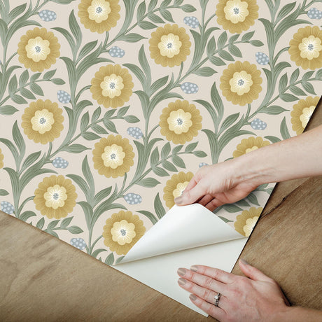 York Wallcoverings Lillian Sage Floral Vine Peel & Stick Yellow Wallpaper