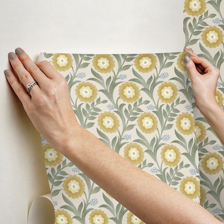 York Wallcoverings Lillian Sage Floral Vine Peel & Stick Yellow Wallpaper