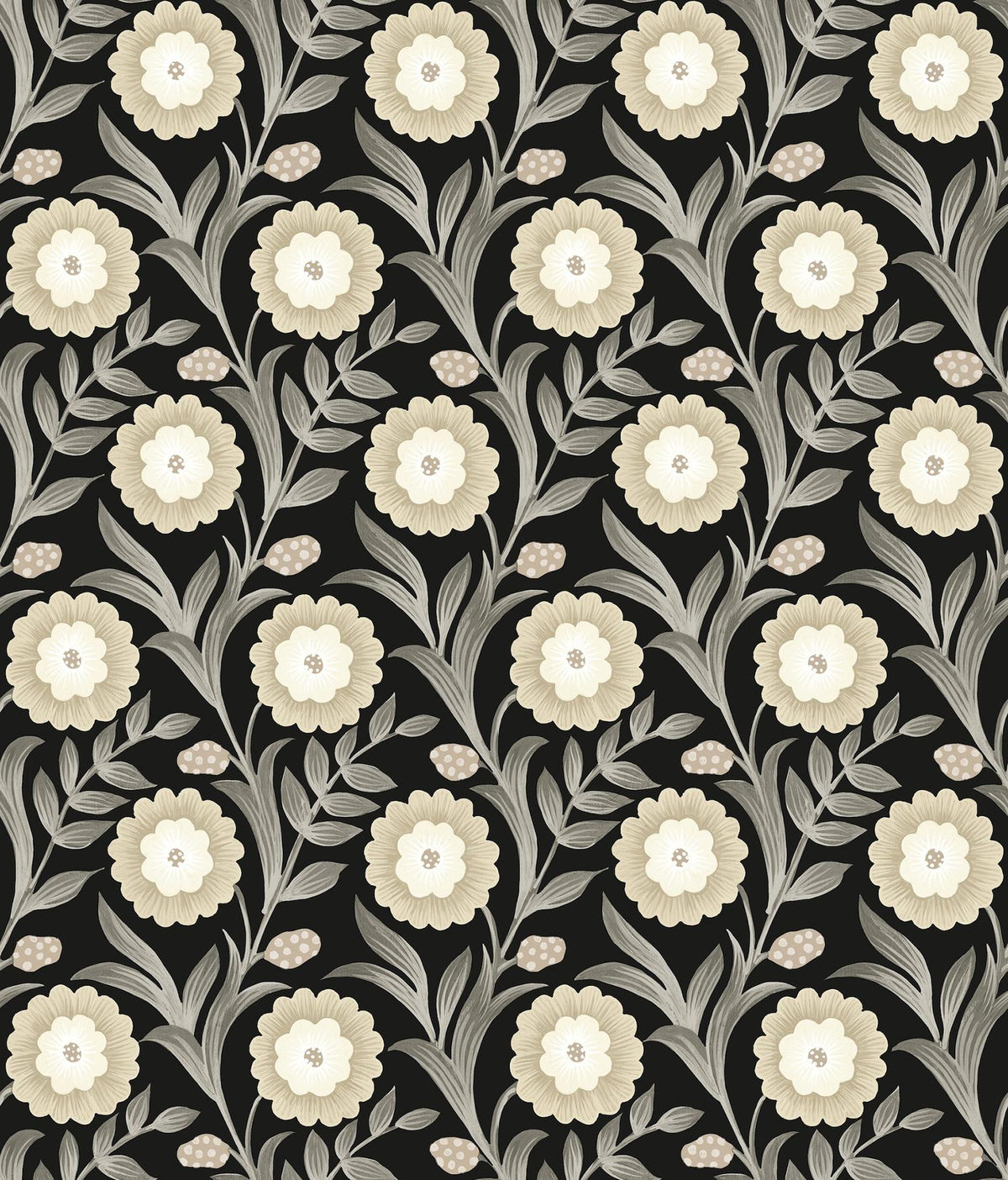 York Wallcoverings Lillian Black Floral Vine Peel & Stick Beige Wallpaper