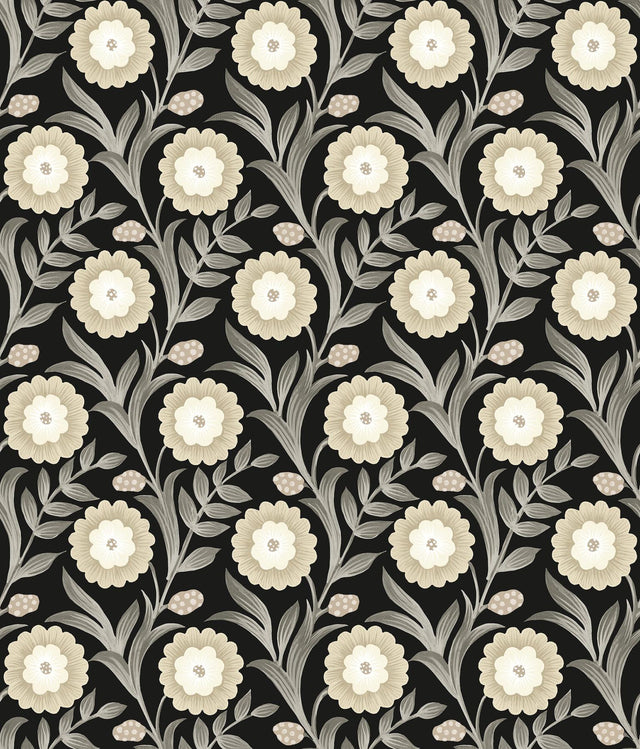 York Wallcoverings Lillian Black Floral Vine Peel & Stick Beige Wallpaper