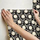 York Wallcoverings Lillian Black Floral Vine Peel & Stick Beige Wallpaper