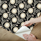 York Wallcoverings Lillian Black Floral Vine Peel & Stick Beige Wallpaper