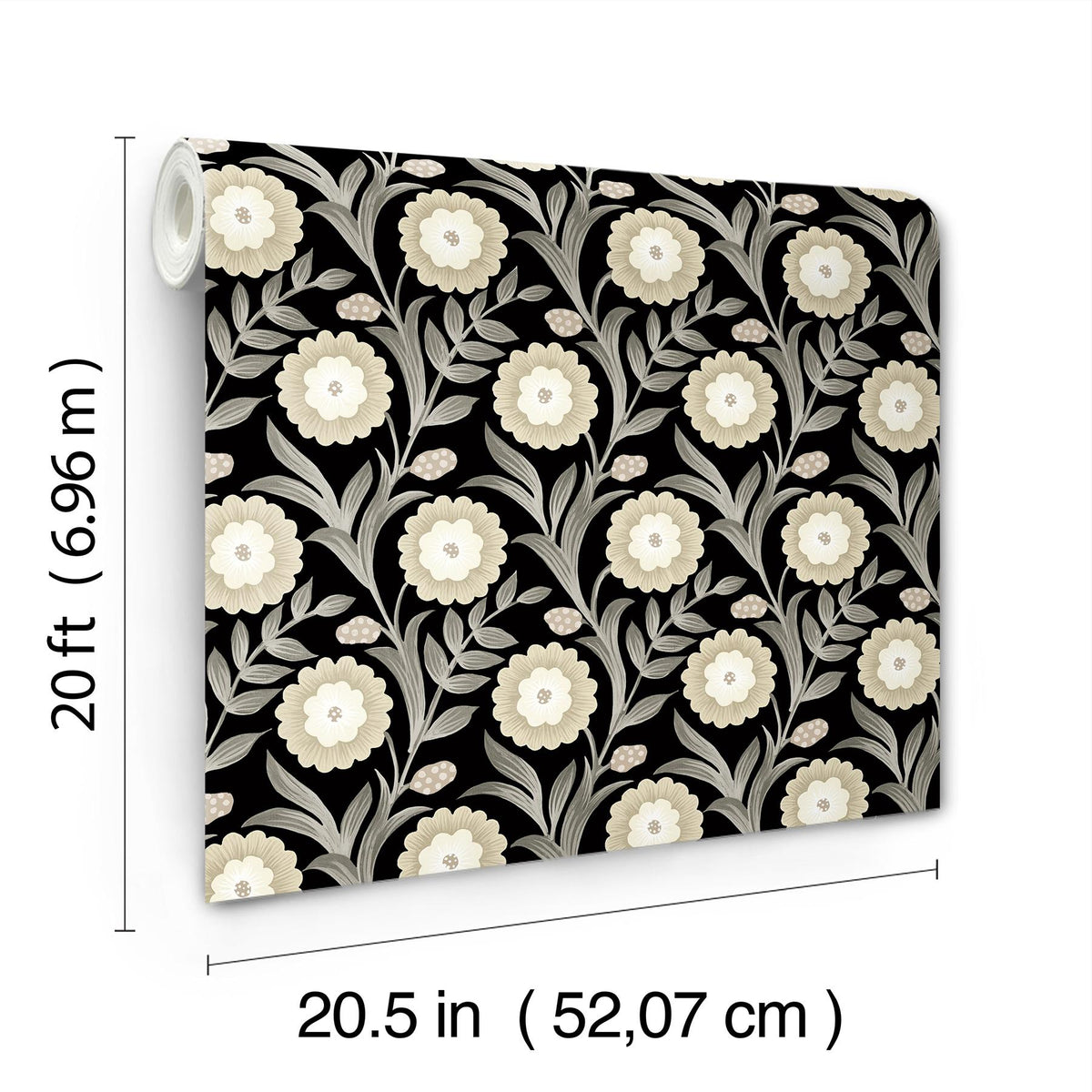 York Wallcoverings Lillian Black Floral Vine Peel & Stick Beige Wallpaper