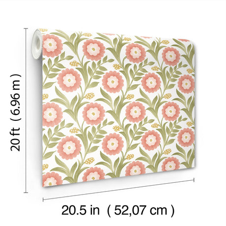 York Wallcoverings Lillian Pink Floral Vine Peel & Stick Pink Wallpaper