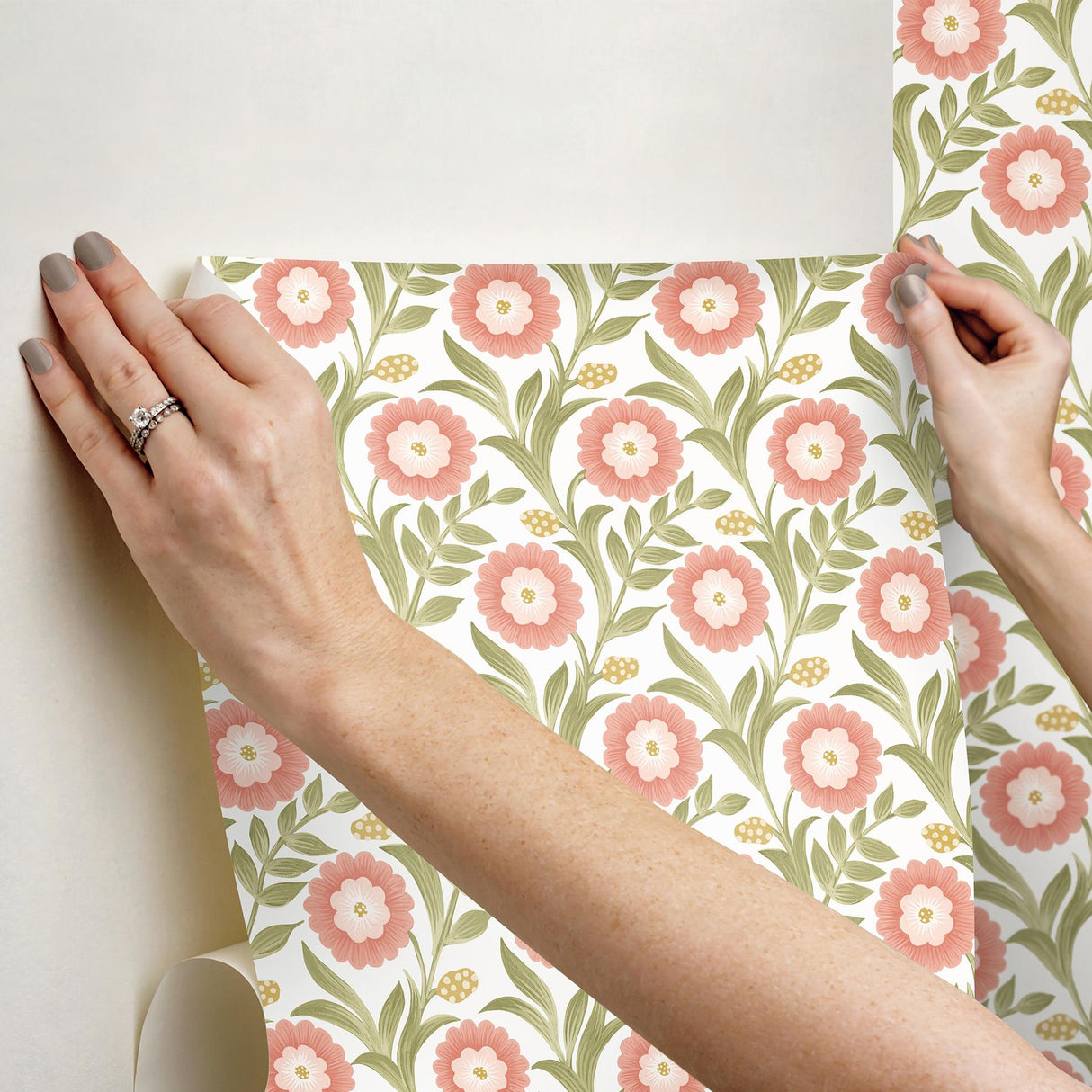York Wallcoverings Lillian Pink Floral Vine Peel & Stick Pink Wallpaper
