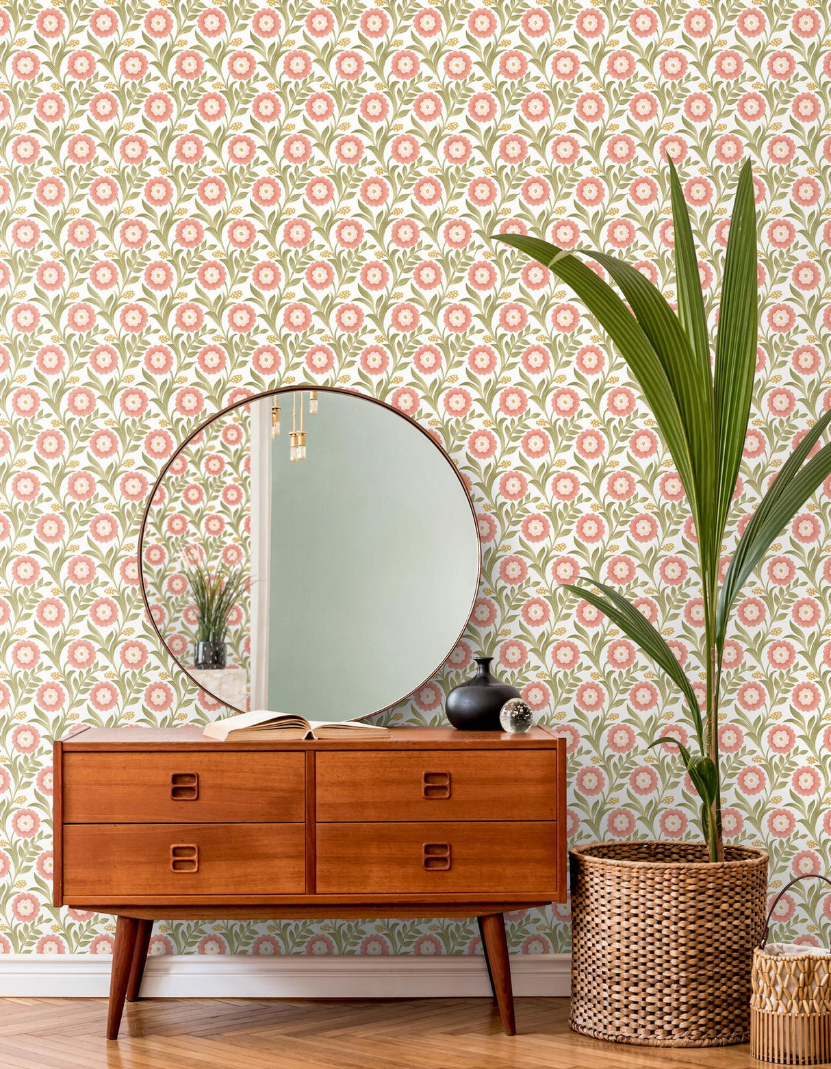 York Wallcoverings Lillian Pink Floral Vine Peel & Stick Pink Wallpaper