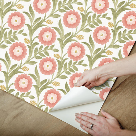 York Wallcoverings Lillian Pink Floral Vine Peel & Stick Pink Wallpaper
