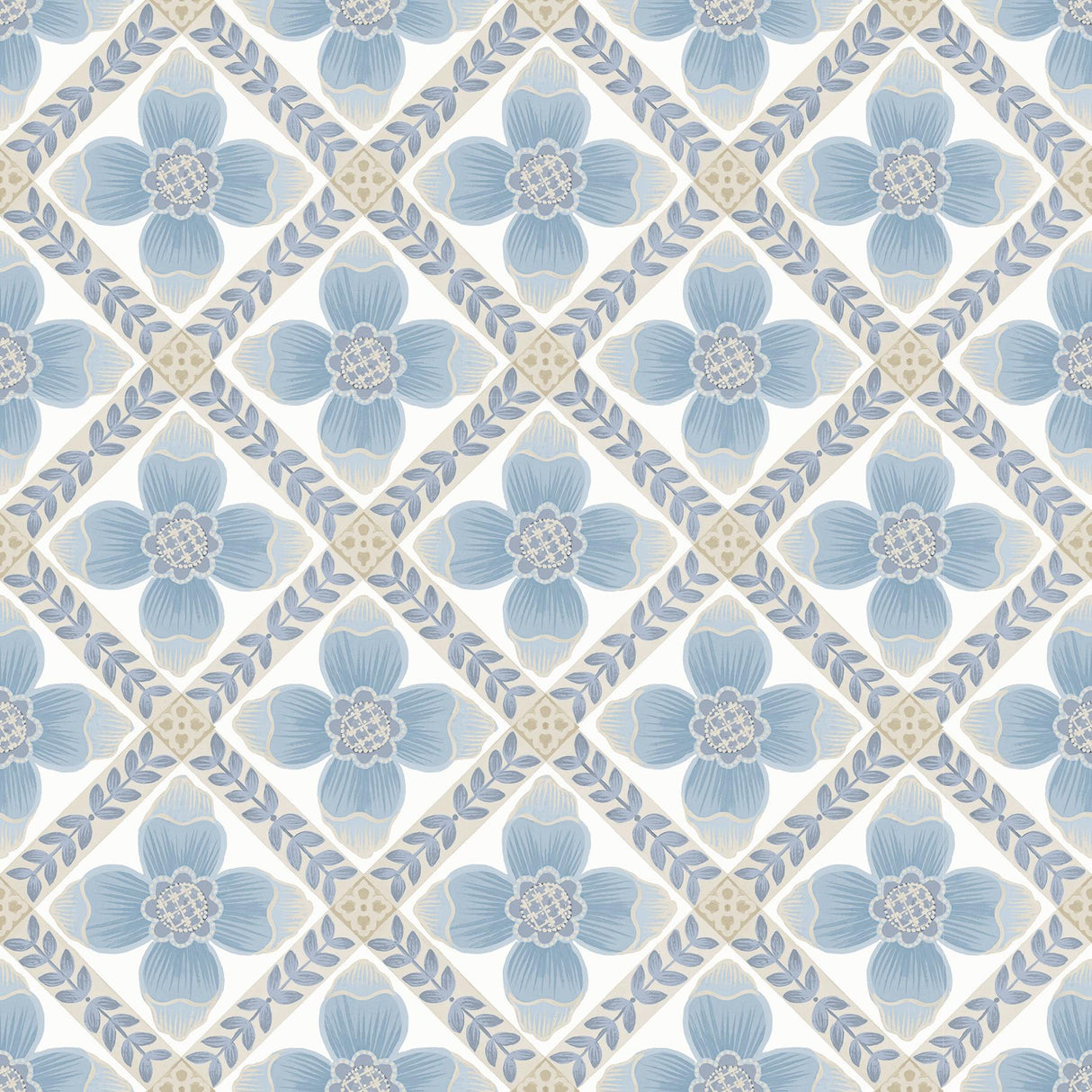 York Wallcoverings Mimi Blue Quilted Floral Peel & Stick Blue Wallpaper