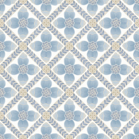 York Wallcoverings Mimi Blue Quilted Floral Peel & Stick Blue Wallpaper