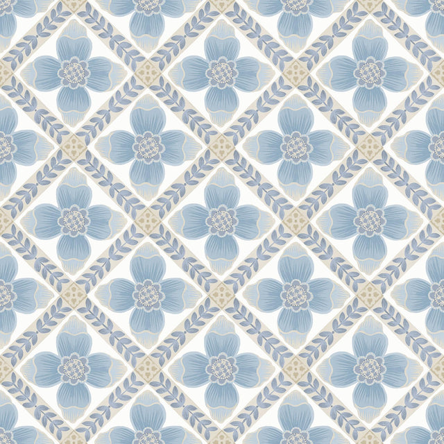 York Wallcoverings Mimi Blue Quilted Floral Peel & Stick Blue Wallpaper