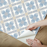 York Wallcoverings Mimi Blue Quilted Floral Peel & Stick Blue Wallpaper