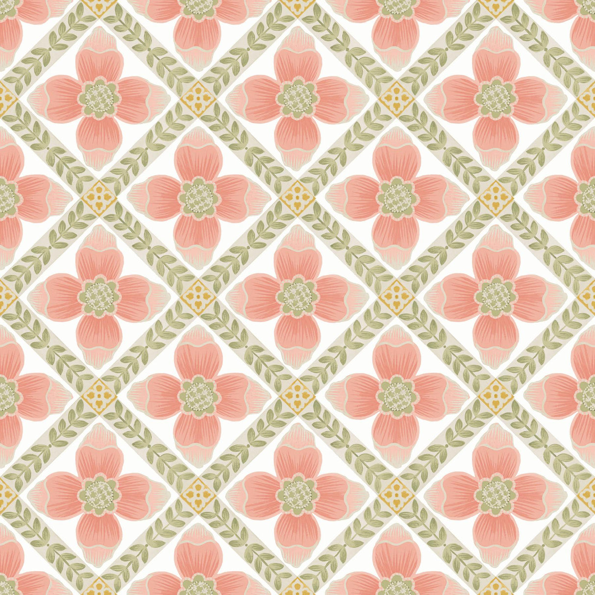York Wallcoverings Mimi Coral Quilted Floral Peel & Stick Pink Wallpaper