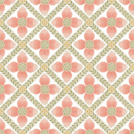 York Wallcoverings Mimi Coral Quilted Floral Peel & Stick Pink Wallpaper