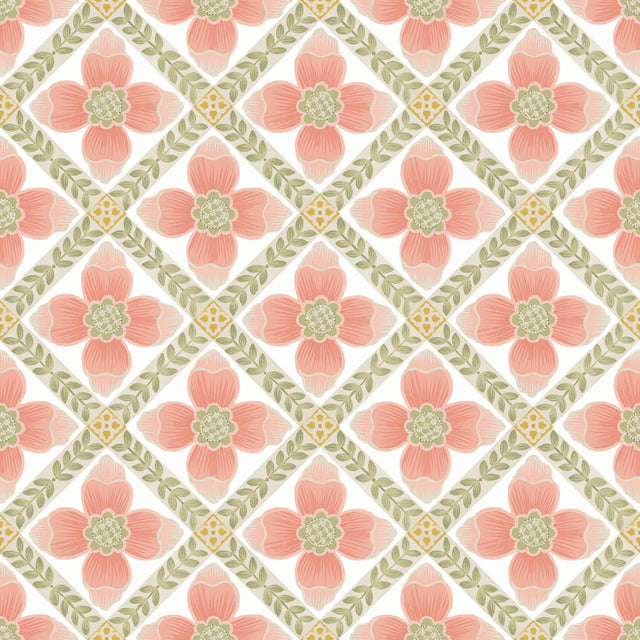 York Wallcoverings Mimi Coral Quilted Floral Peel & Stick Pink Wallpaper