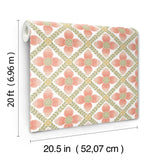 York Wallcoverings Mimi Coral Quilted Floral Peel & Stick Pink Wallpaper