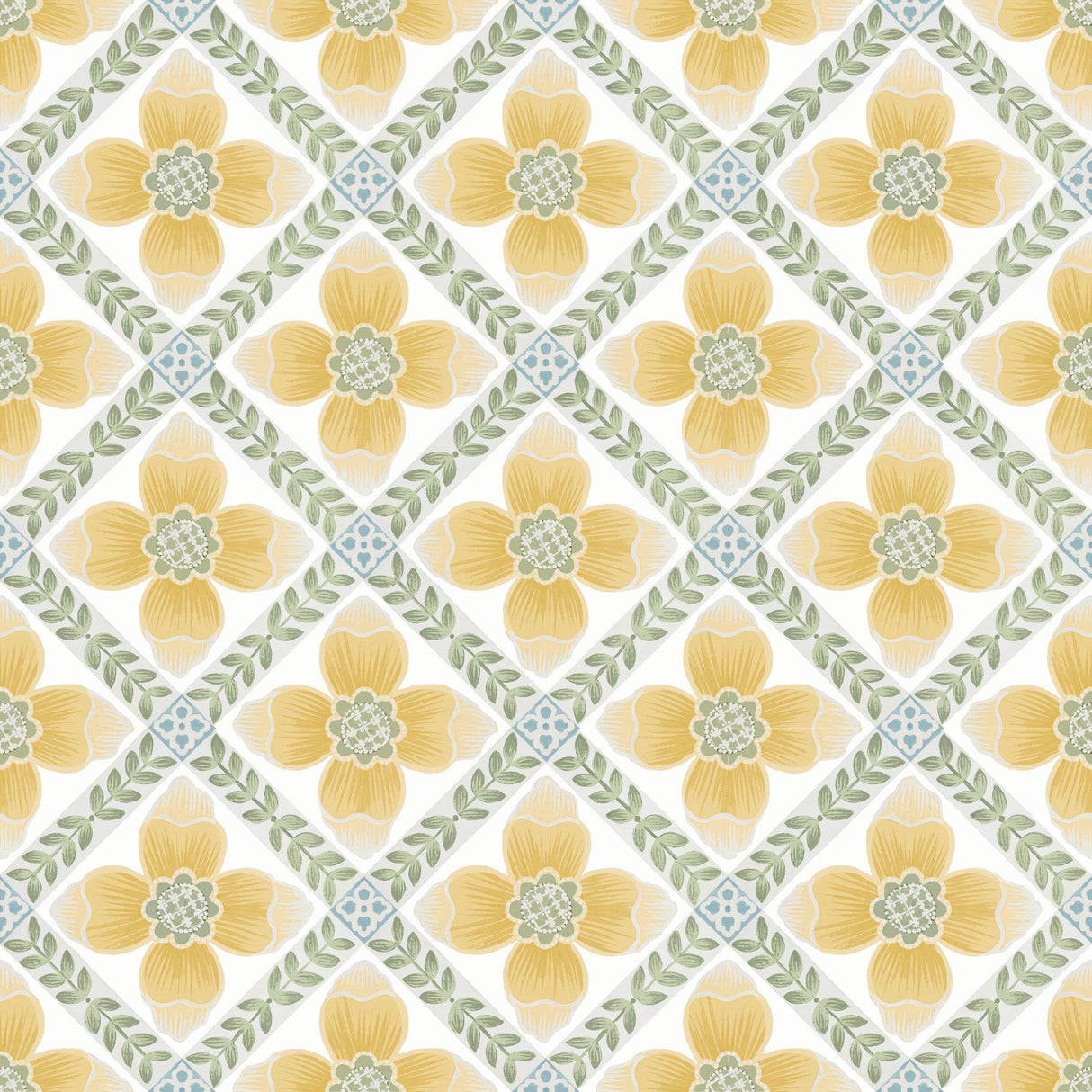 York Wallcoverings Mimi Yellow Quilted Floral Peel & Stick Yellow Wallpaper