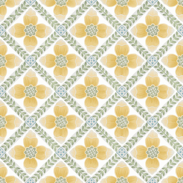 York Wallcoverings Mimi Yellow Quilted Floral Peel & Stick Yellow Wallpaper