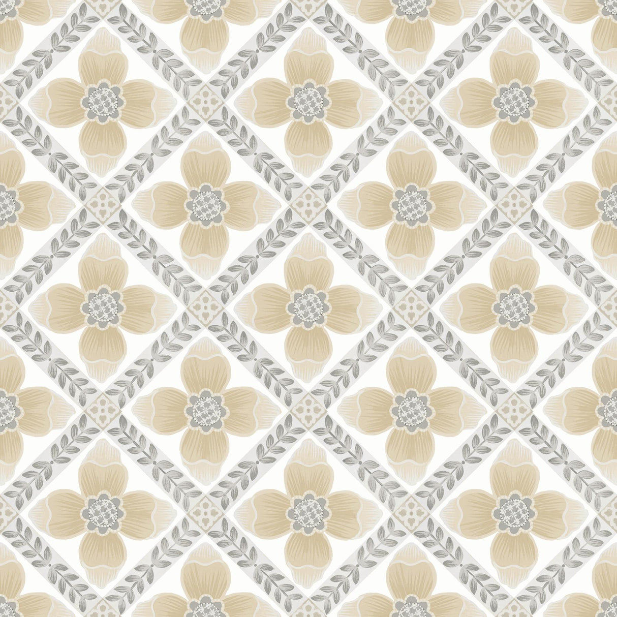 York Wallcoverings Mimi Neutral Quilted Floral Peel & Stick Beige Wallpaper