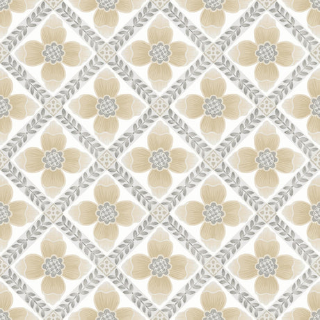 York Wallcoverings Mimi Neutral Quilted Floral Peel & Stick Beige Wallpaper
