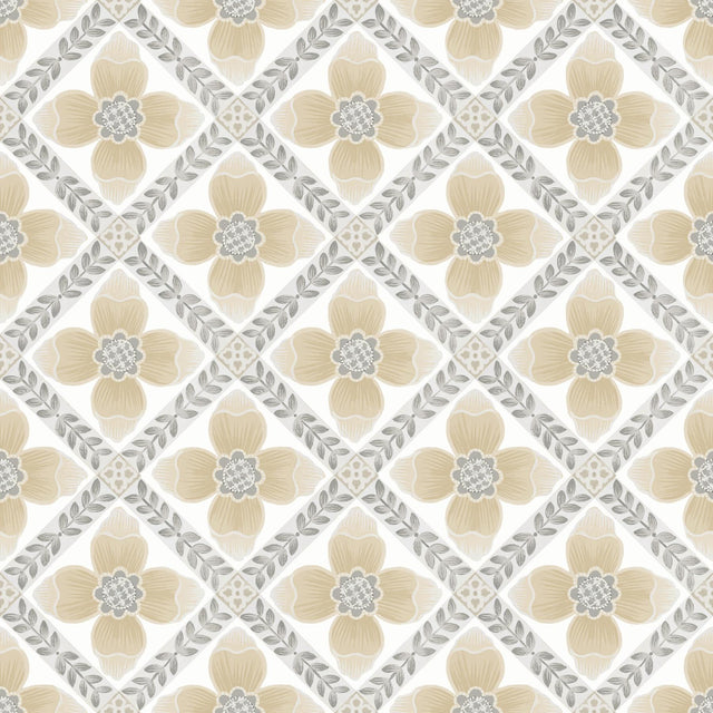 York Wallcoverings Mimi Neutral Quilted Floral Peel & Stick Beige Wallpaper