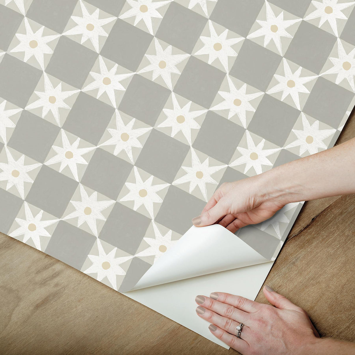 York Wallcoverings Stardust Warm Grey Checkerboard Peel & Stick Grey Wallpaper