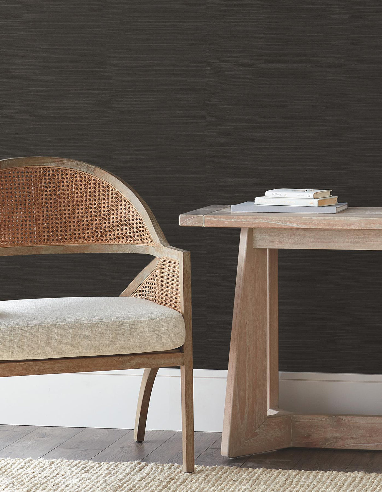 York Wallcoverings Natural Sisal Black Peel & Stick Grasscloth Black Wallpaper