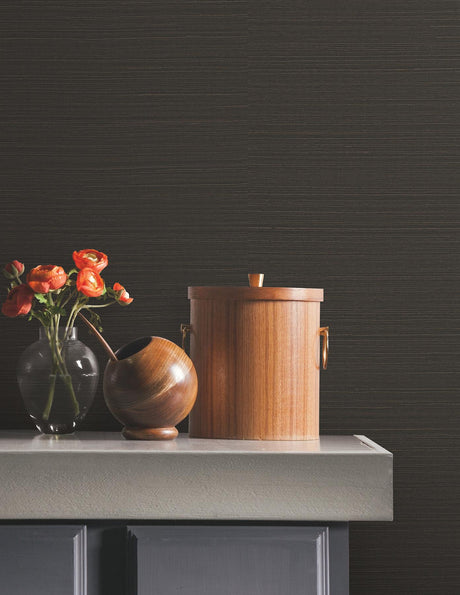 York Wallcoverings Natural Sisal Black Peel & Stick Grasscloth Black Wallpaper