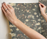 Candice Olson Botanical Fantasy Red & Blue Peel & Stick Grey Wallpaper