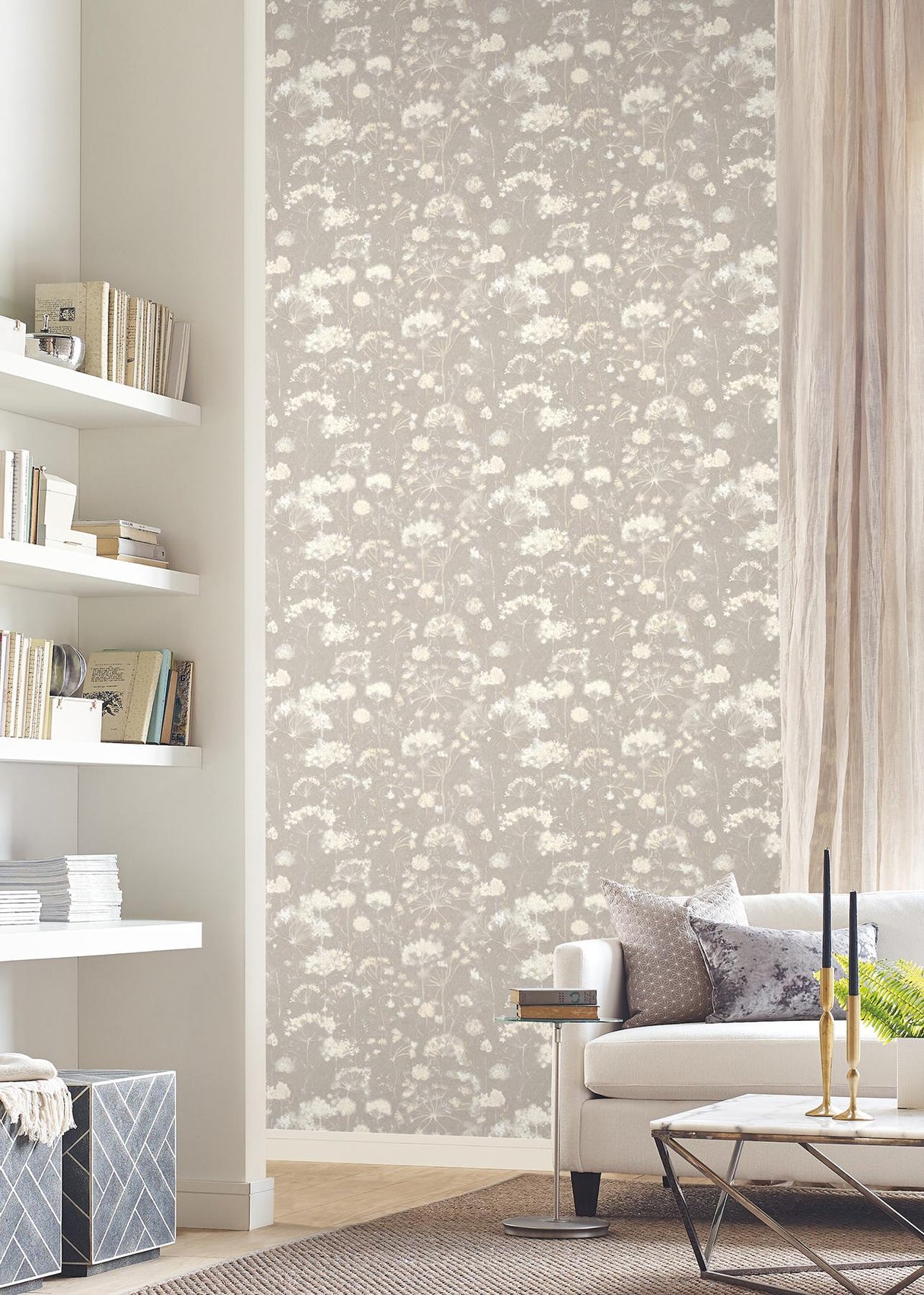 Candice Olson Botanical Fantasy Soft Taupe Peel & Stick Beige Wallpaper