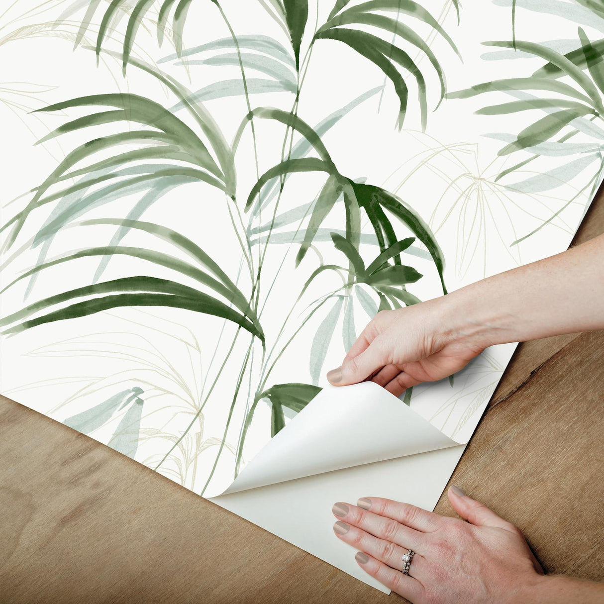 Candice Olson Inky Palms Green Peel & Stick Green Wallpaper