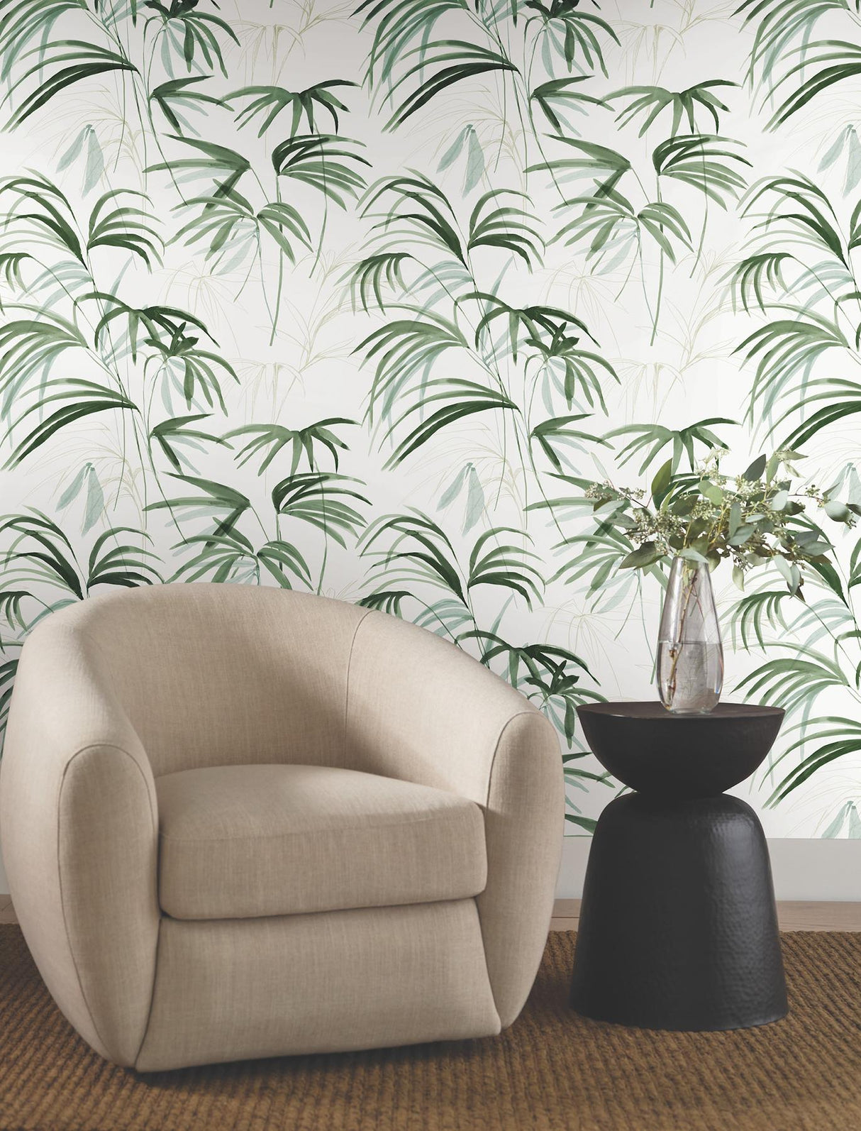 Candice Olson Inky Palms Green Peel & Stick Green Wallpaper