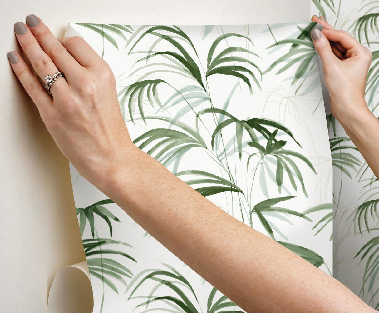 Candice Olson Inky Palms Green Peel & Stick Green Wallpaper