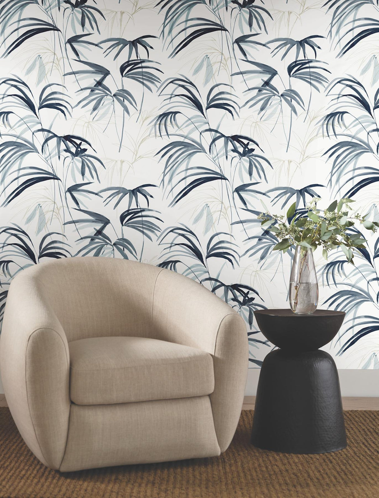 Candice Olson Inky Palms Blue Peel & Stick Blue Wallpaper