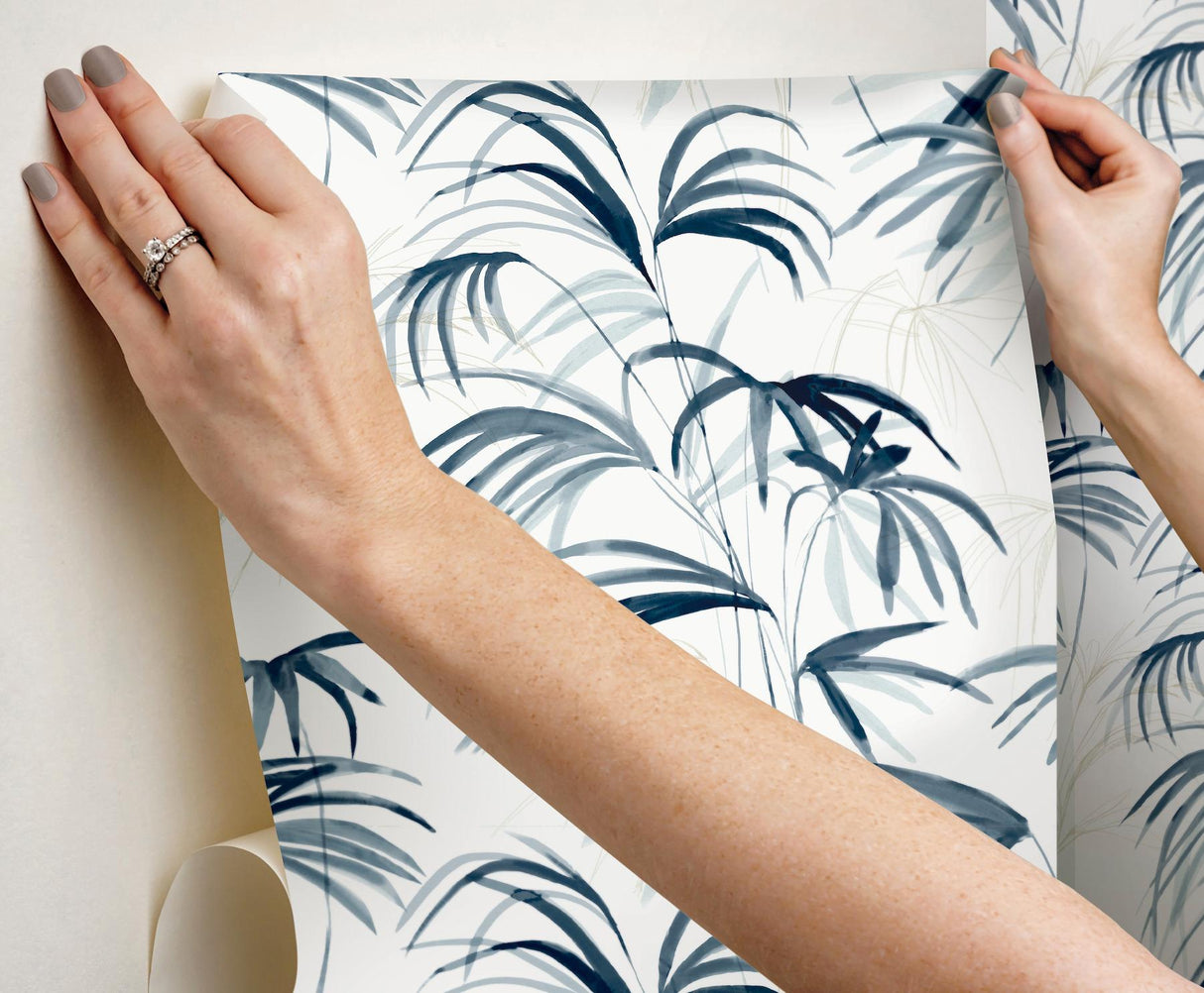 Candice Olson Inky Palms Blue Peel & Stick Blue Wallpaper