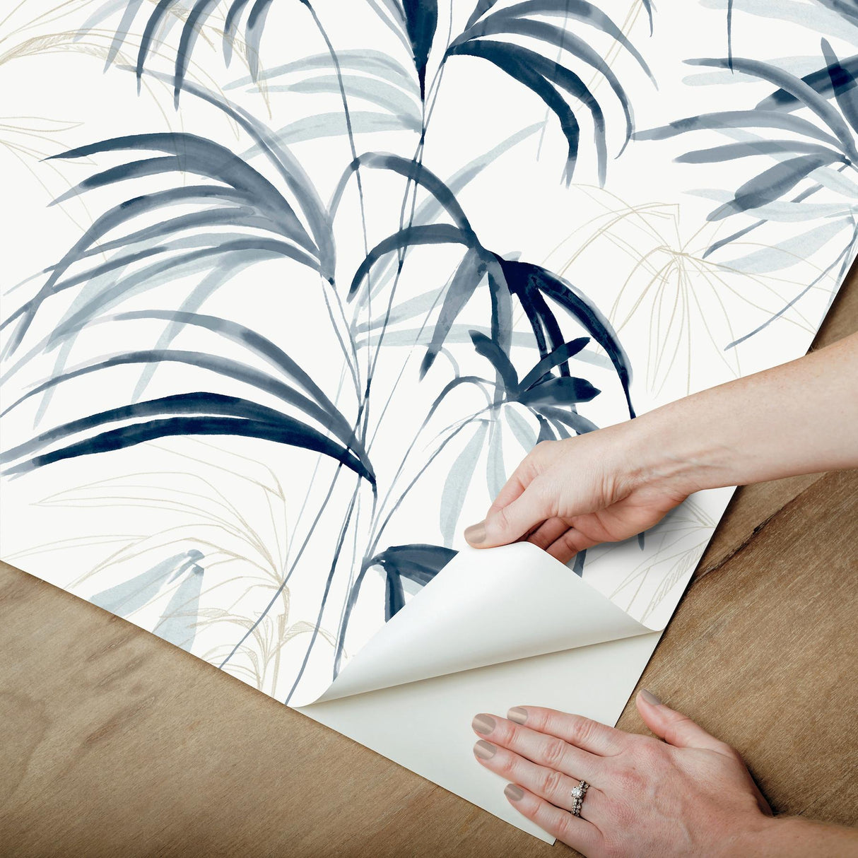 Candice Olson Inky Palms Blue Peel & Stick Blue Wallpaper