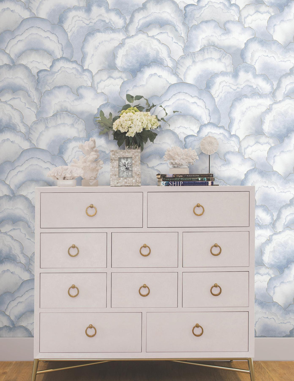 Candice Olson Abalone Fans Blue Peel & Stick Blue Wallpaper