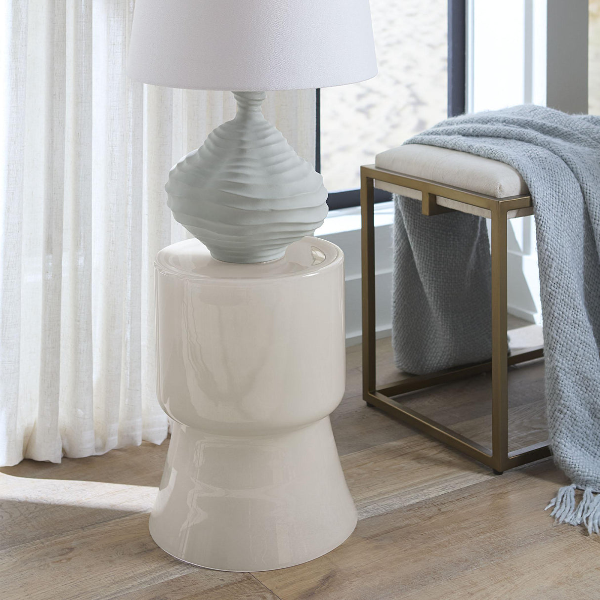 Jamie Young Huntington Garden Glass Stool, Cream