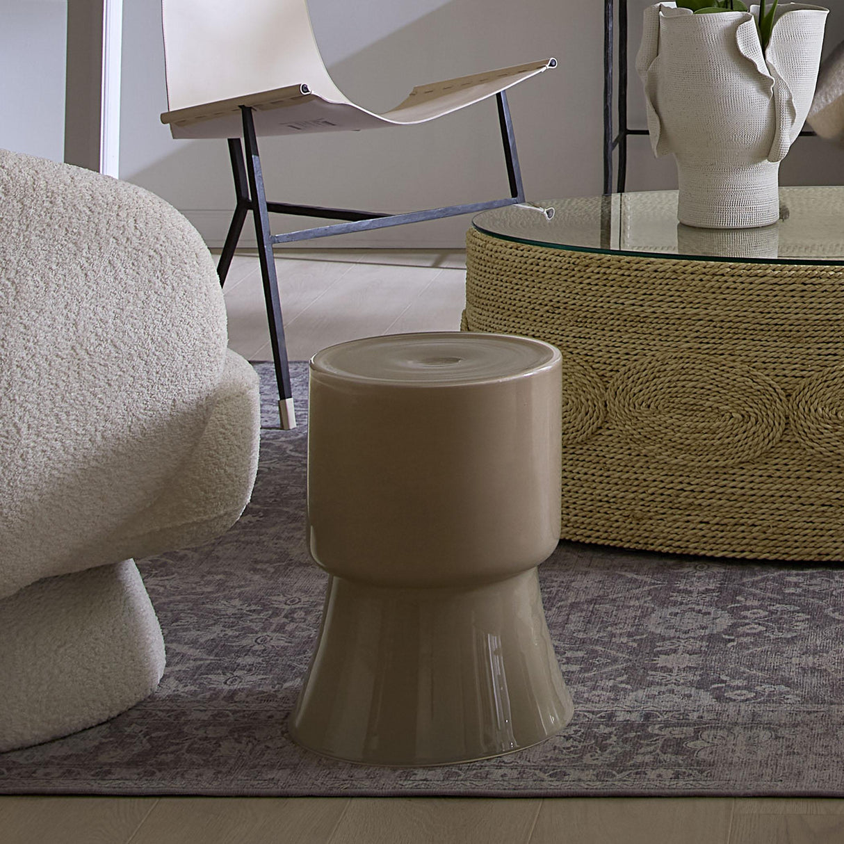 Jamie Young Huntington Garden Glass Stool, Taupe