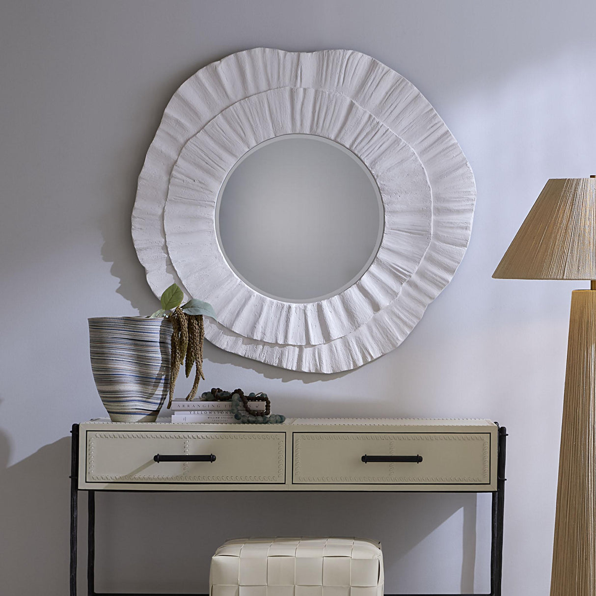 Jamie Young Millstone Resin Round Wall Mirror