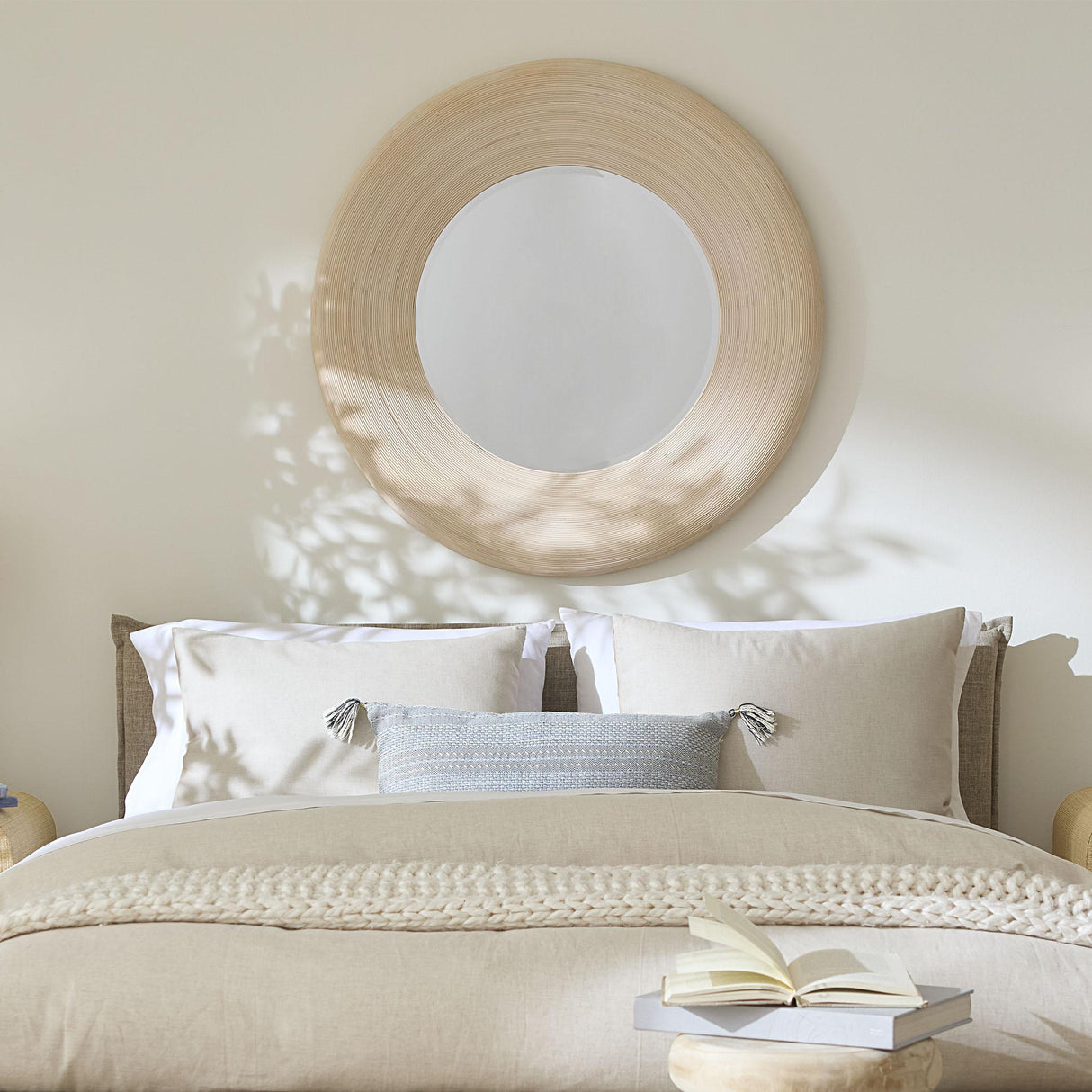 Jamie Young Paddock Bamboo Round Wall Mirror, Cream