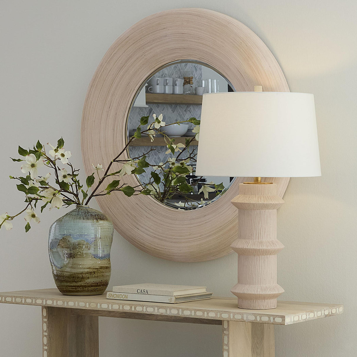 Jamie Young Paddock Bamboo Round Wall Mirror, Cream