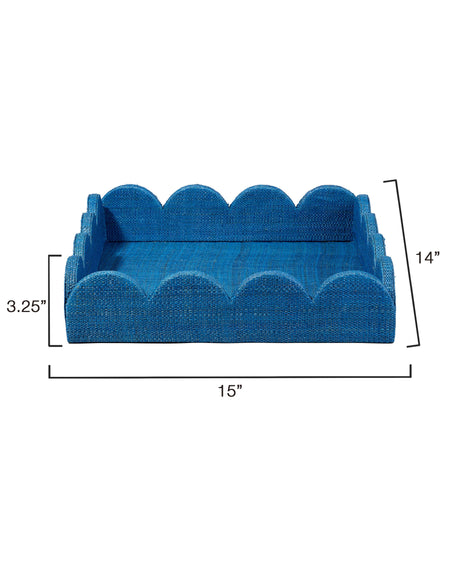 Jamie Young Wonderland Scalloped Small Decorative Raffia Tray, Indigo