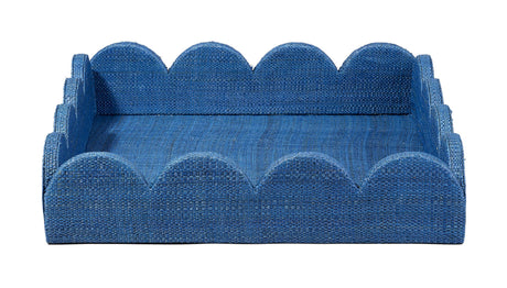 Jamie Young Wonderland Scalloped Small Decorative Raffia Tray, Indigo