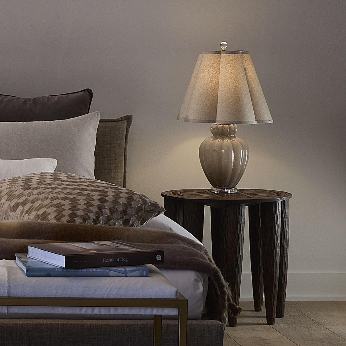 Jamie Young Agnes Blown Glass Table Lamp with Linen Scalloped Shade, Taupe