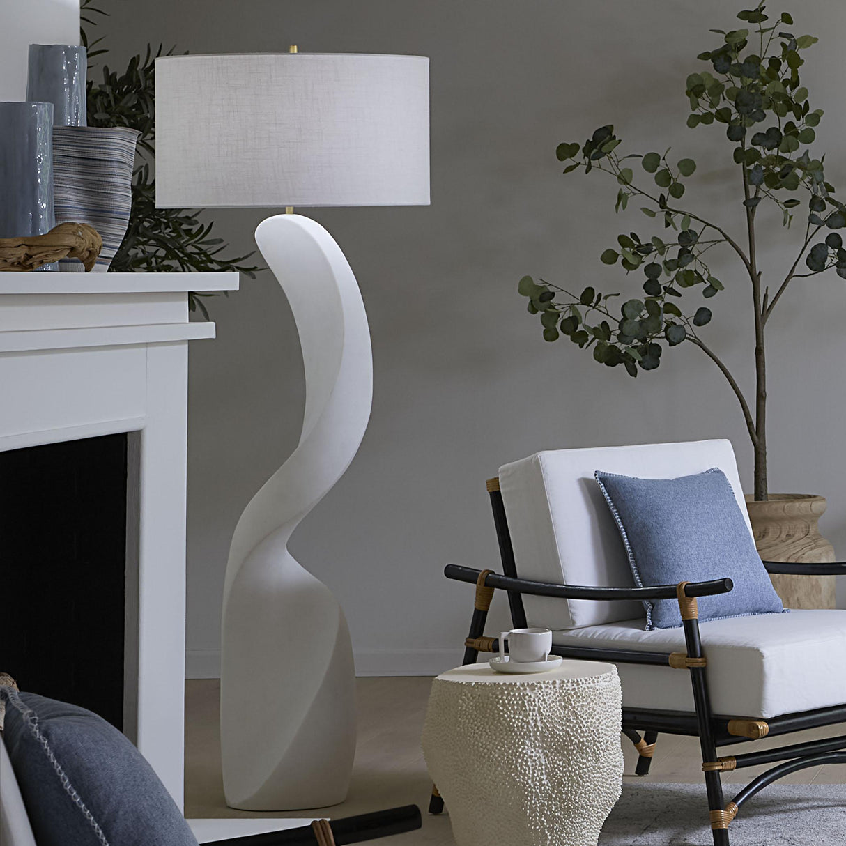 Jamie Young Cobra Ricestone Floor Lamp with Linen Shade