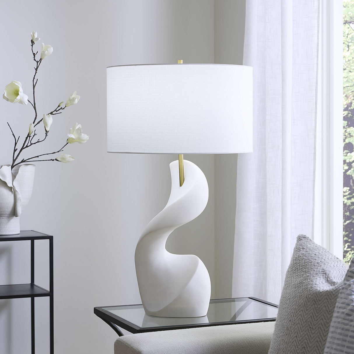 Jamie Young Cobra Ricestone Table Lamp with Linen Shade