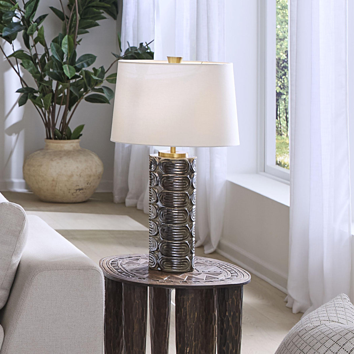 Jamie Young Wright Ceramic Table Lamp with Linen Shade
